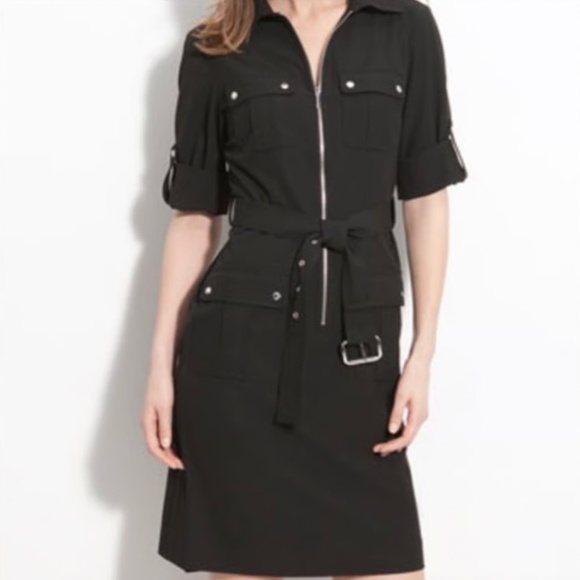 EUC Michael Michael Kors Black Belted Zip Shift Dress Size PM Petite Medium - Picture 1 of 7